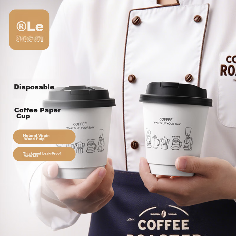 Circle Joy Disposable Paper Cups with Lids Thickened Insulated Hot Drink Coffee Cups Office Home Milk Tea Water Cups 25pcs 340ml