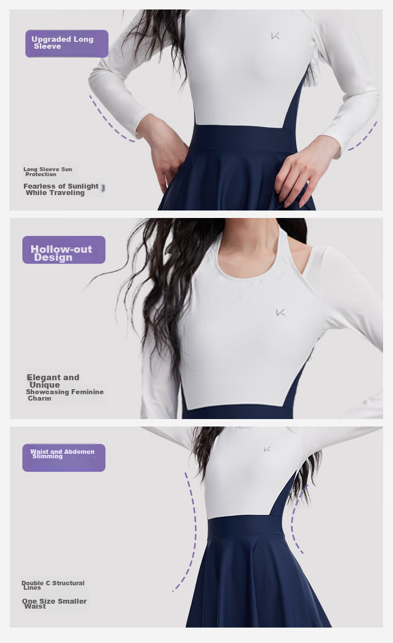 Keep Women's One-Piece Skirted Conservative Slimming Tummy Control Professional Training Swimsuit Blue and White Colorblock L 4