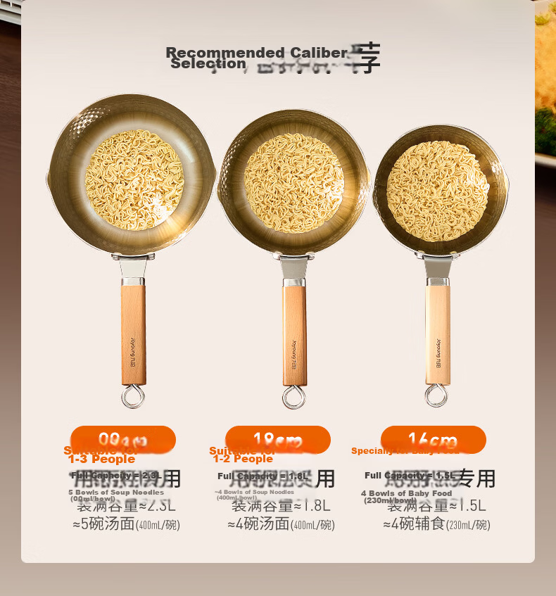 Joyoung Snow Pan Baby Food Pot Small Milk Pot 316L Stainless Steel Non-Stick Pan Breakfast Noodle Pot Steamer Soup Pot 16