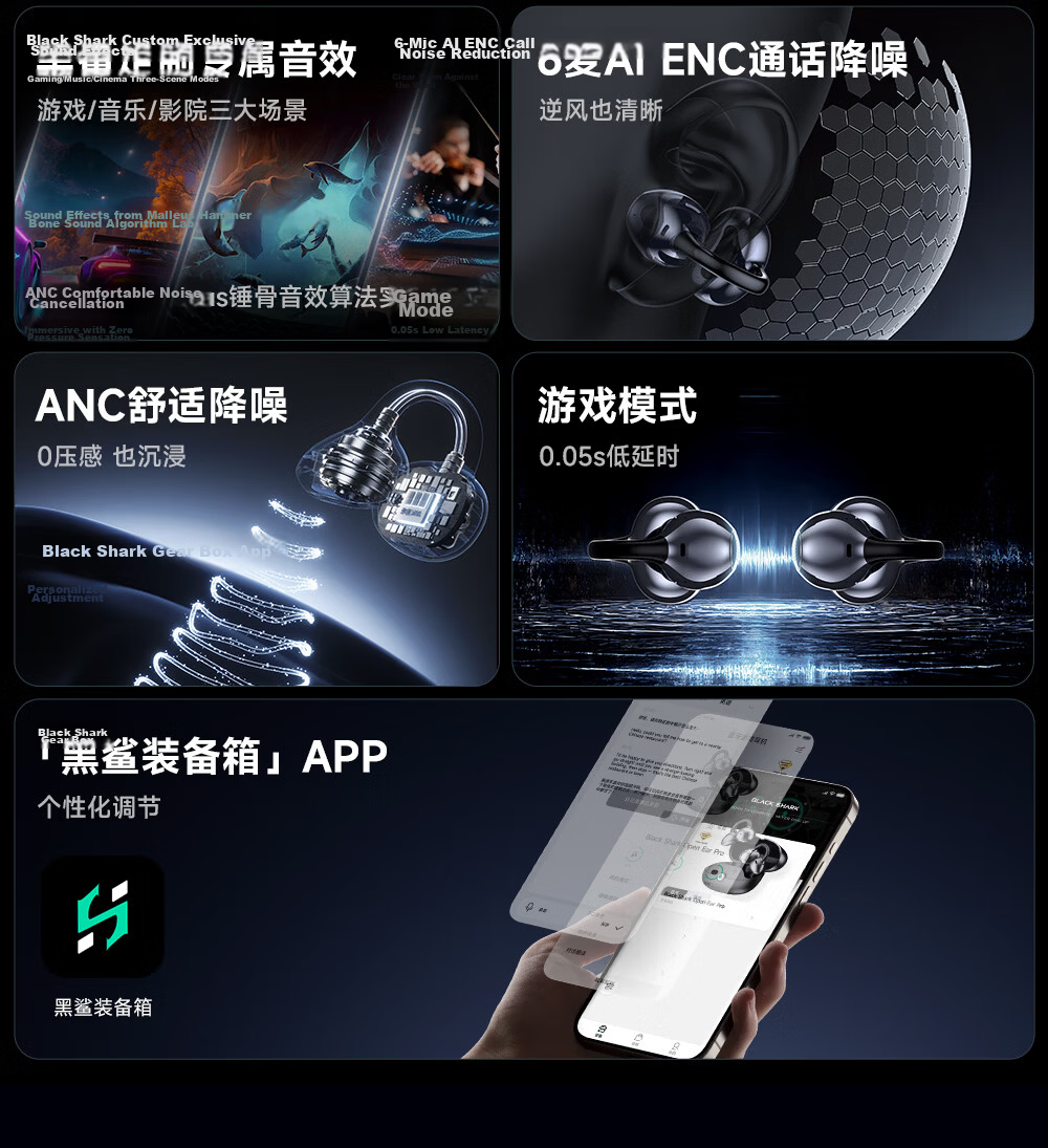 Black Shark Fengming Pro Clip-on Bluetooth Earphones Open-ear Wireless Running Sports AI Gaming Noise Cancelling New T20 Compatible with Apple 17 Max Huawei 80 Xiaomi 16 5
