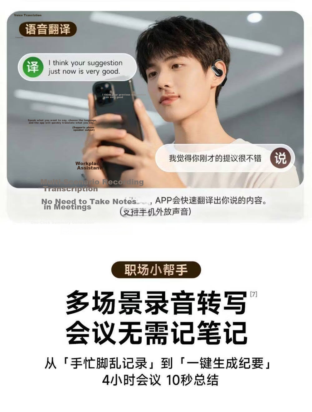 Chengao Clip-On Bluetooth Earphones AI Translation Open-Ear Sports Running Cycling Ear Hook Long Battery Life Noise Cancelling Gaming Low Latency Universal G13Pro Black 37