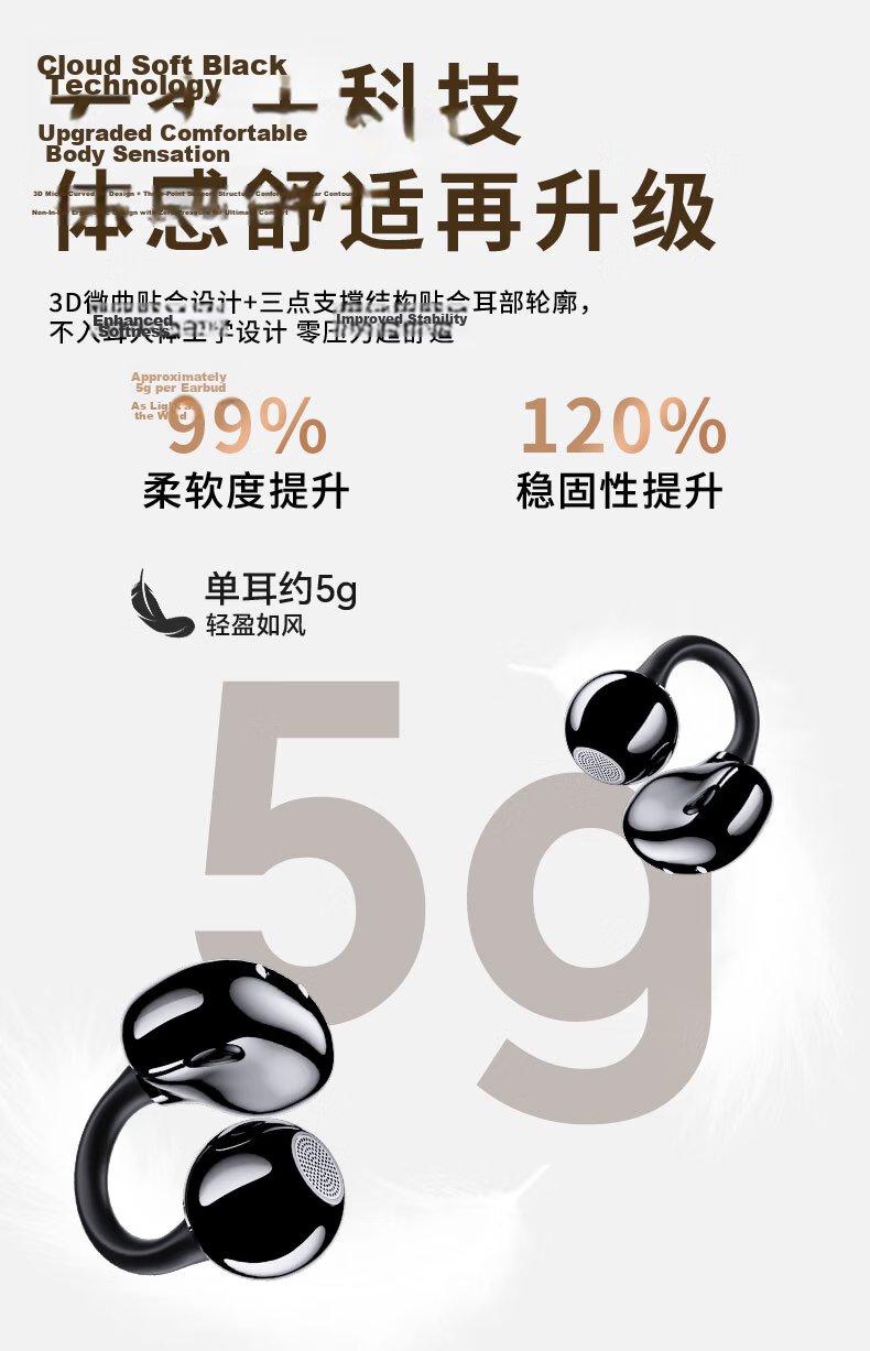 Zhunhang [Latest Model 2026] Bluetooth Earphones, Clip-On Style, Non-Injury, Wireless Open-Ear Design, Bone Conduction, Ultra-Long Battery Life, for Sports, Running, Cycling, Noise Reduction, Suitable for Men And Wome 8