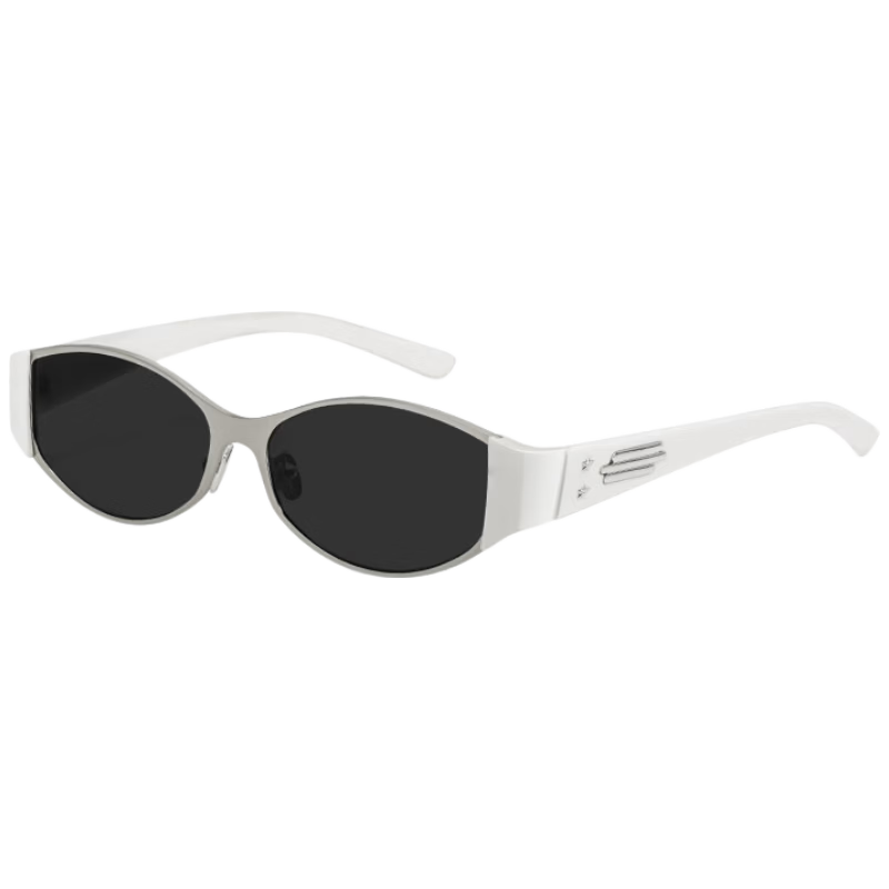 Murata Inao Cat Eye Sunglasses Small Frame Square Round Face High-End UV Protection Women's Sunglasses Sea Salt Silver White