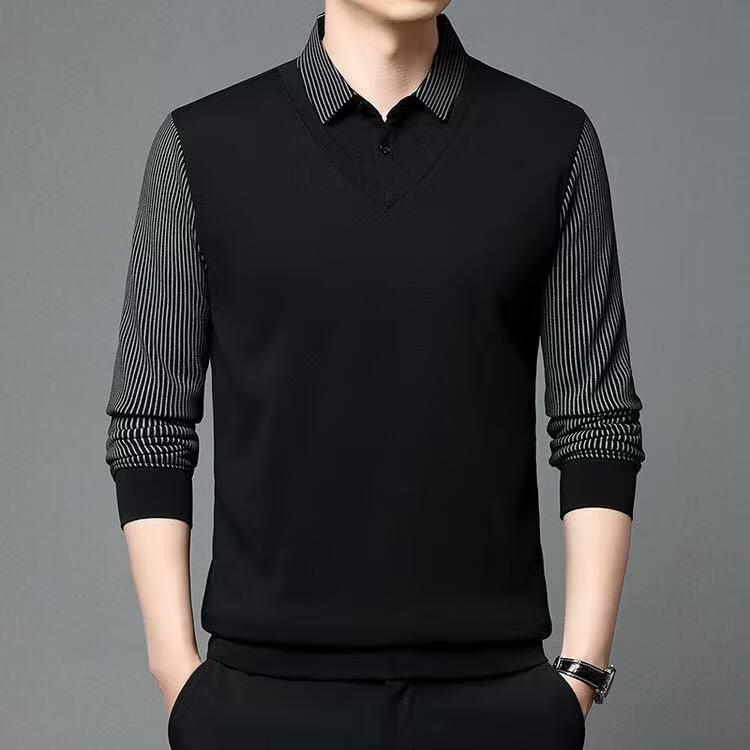 RED DRAGONFLY Men's Knitted Sweater Solid Color Simple Versatile Fashion Comfortable Skin-friendly Warm Pullover Fake Two-piece Shirt Ha Qing XL 13
