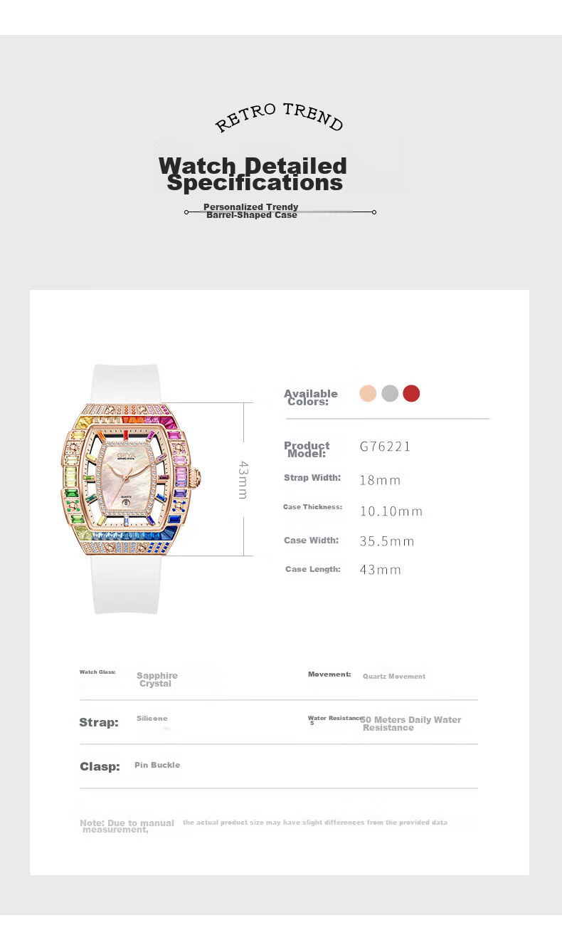 GEYA Women's Luxury Colorful Diamond Waterproof Quartz Watch Birthday Gift for Women 9