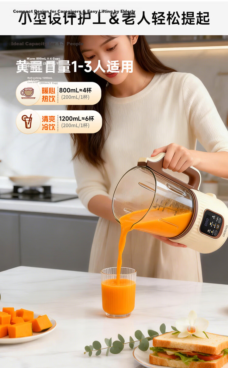 Desadi German Liquid Food Blender Nasogastric Feeding Cooking Heating Elderly Food Meat Grinding Postoperative Liquid Meals 1-2 Person Small Food Processor Blender 17