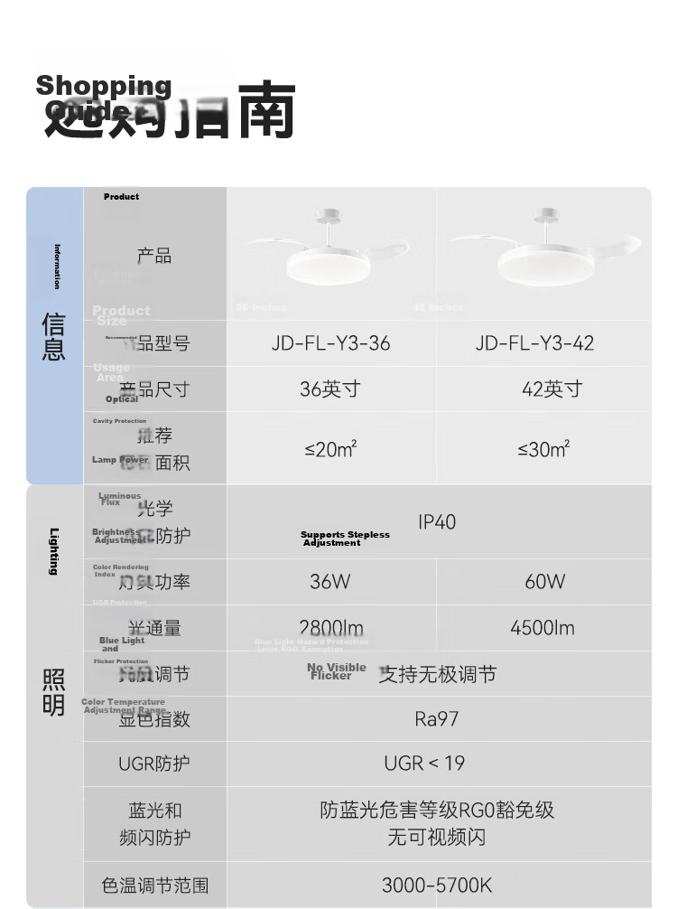 JD Jingzao Yufengzhe Smart Fan Light 42-inch Invisible Full-Spectrum Eye Protection Bedroom Living Room Dining Ceiling Fan Light Integrated 1
