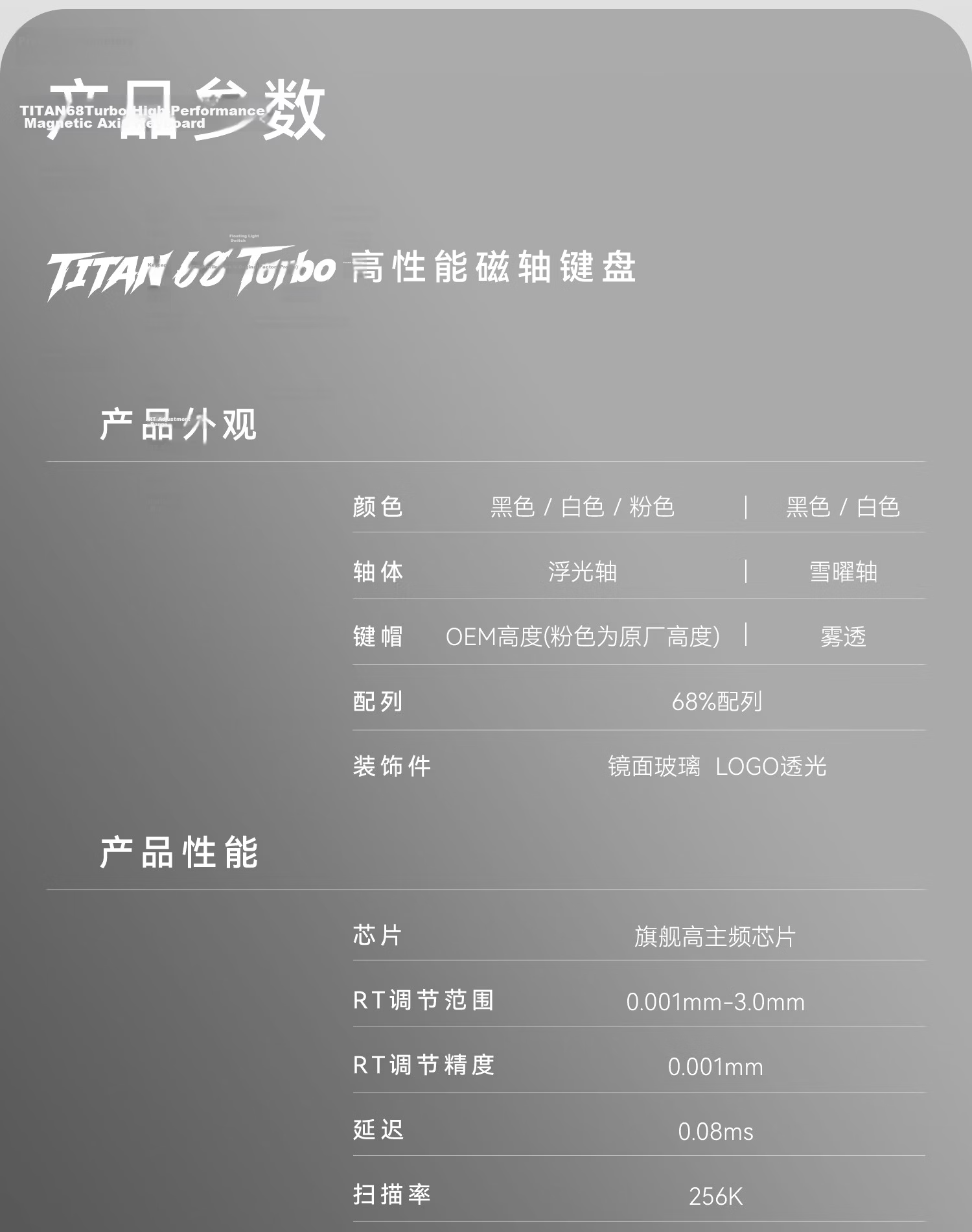 Meijiashi TITAN 68 Turbo Gaming Mechanical Keyboard, Wired Connection, Customizable RT Mode, for E-Sports Gaming And Office Use, 68 Keys, Obsidian Black, Dual-Light Snow White Switches 11