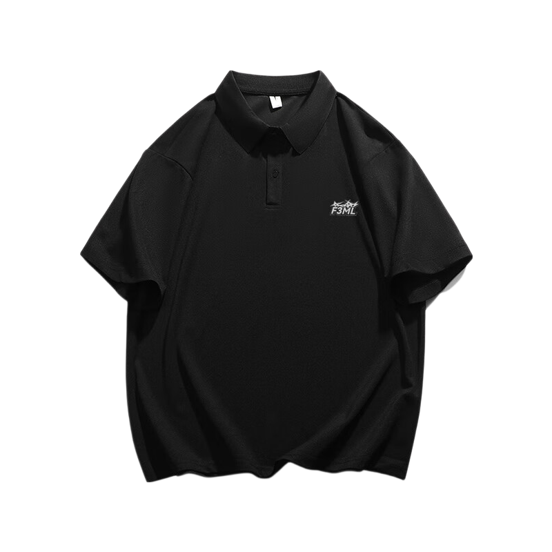 CLOR Ice Silk Polo Shirt Men Short Sleeve Summer Printed Cool T-Shirt Simple Loose Half Sleeve Top PL03 Black L
