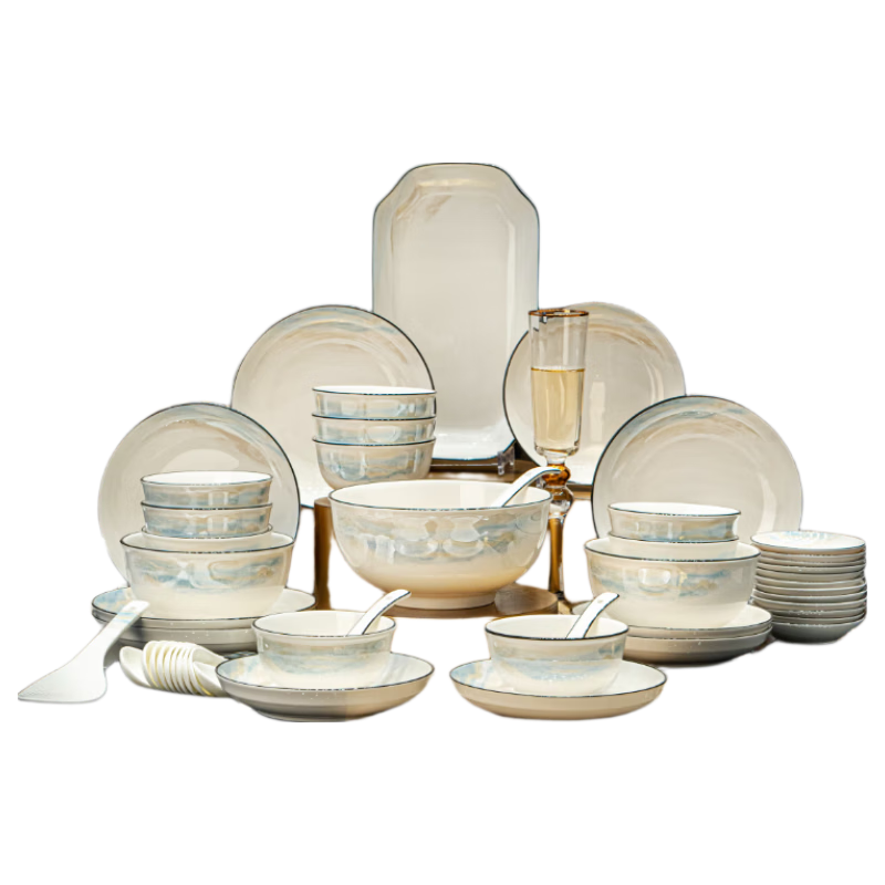 JD Jingzao Dinnerware Set Ceramic Tableware Gift Box Aurora 62-Piece