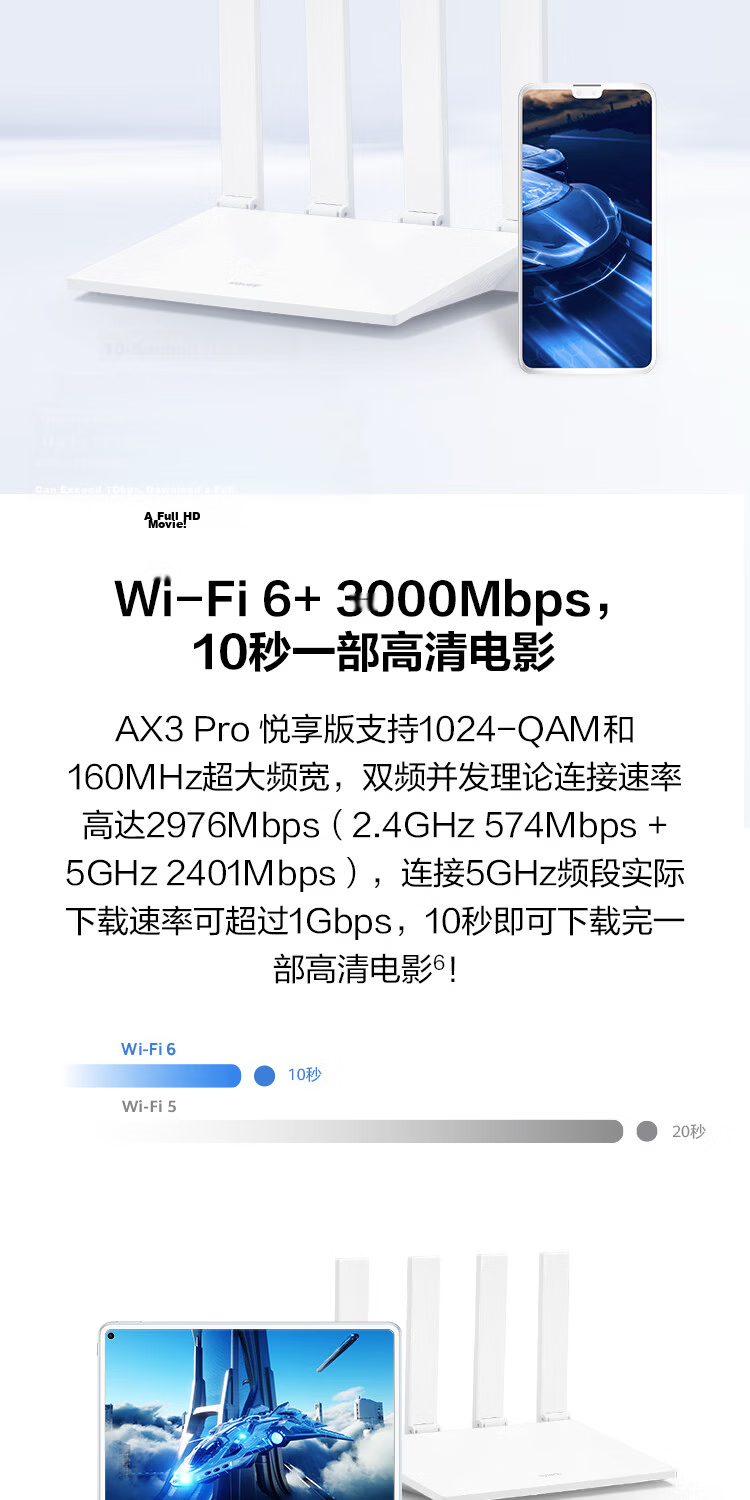 HUAWEI Router AX6 New, Black, Wi-Fi6+, 7200Mbps, Gigabit Router, High-Speed Whole-House Coverage for Large Homes, WiFi Wall-Penetrating King 3