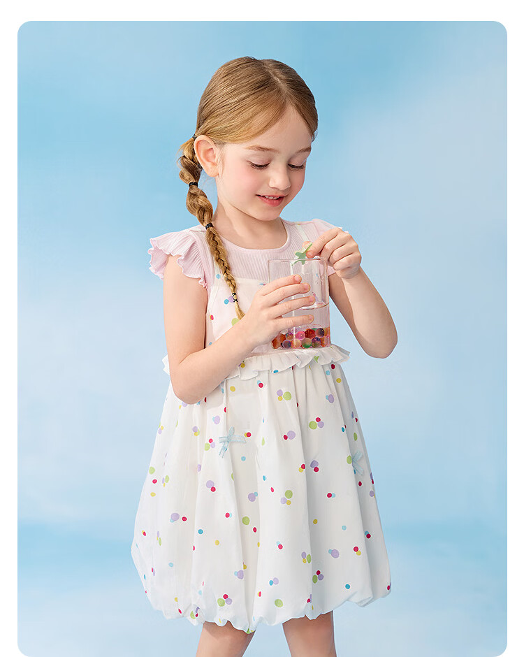 Balabala Kids Dress Baby Girl Dress 2026 Summer Fake Two-Piece Flower Bud Skirt Sweet and Cute 24