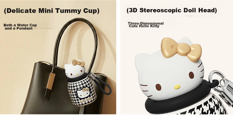 SANRIO Hello Kitty Houndstooth Black Gold Insulated Tumbler 316 Stainless Steel with Straw Gift 650ml 15