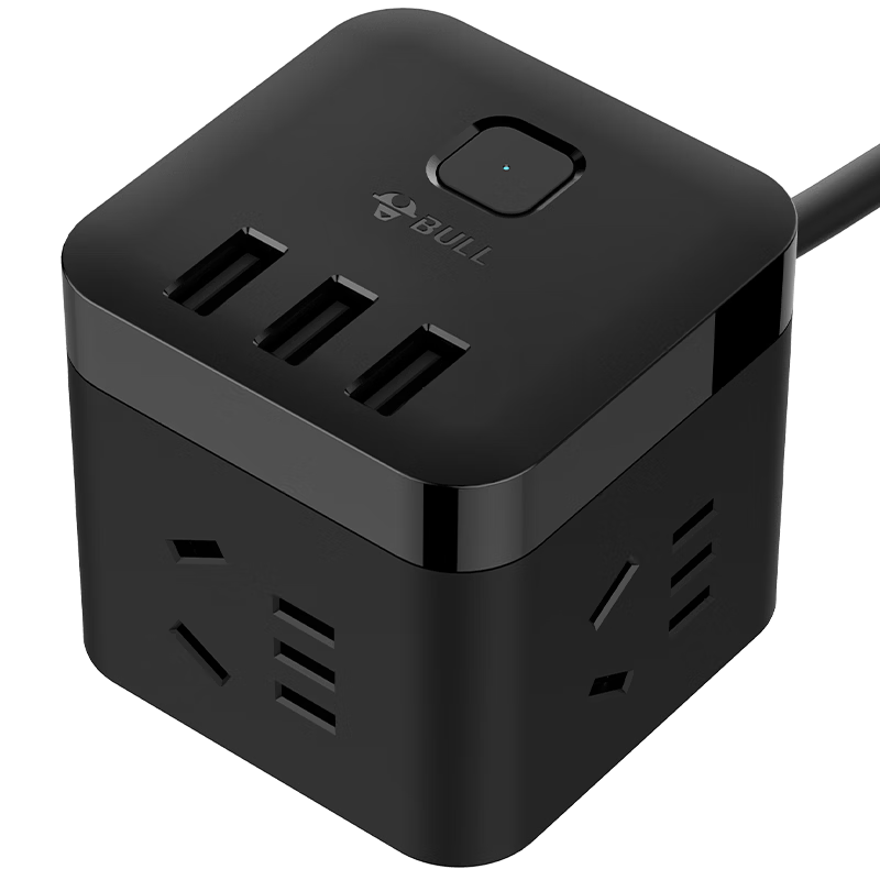 BULL Magic Cube USB Socket Power Strip/Extension Cord GN-U303H Black Magic Cube, Total Length 1.5 Meters, Master Switch