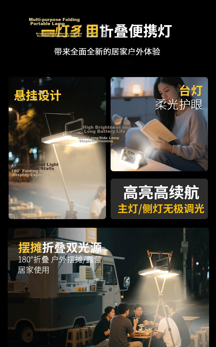 Cavalry Home Emergency Light Rechargeable Folding Hook Camping Lamp Single Light with Bracket for Night Market Work Auto Repair Inspection 2