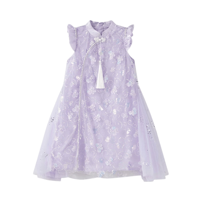 Disney Elsa Princess Dress Girls 2026 New Summer Children's Performance Costume New Chinese Style Qipao Hanfu Dress