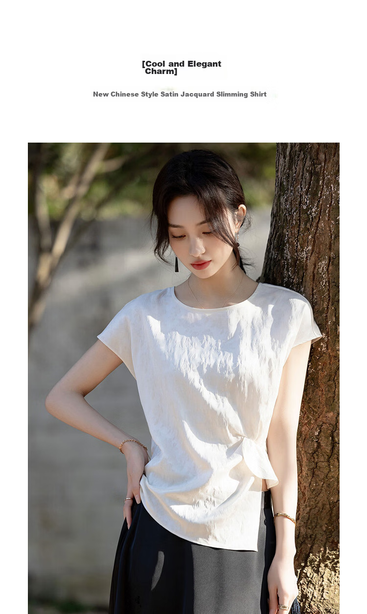 Demana "Cool Elegance" Summer Chinese Style New Satin Jacquard Sleeve Pleated Loose Slim Shirt for Women Premium 5