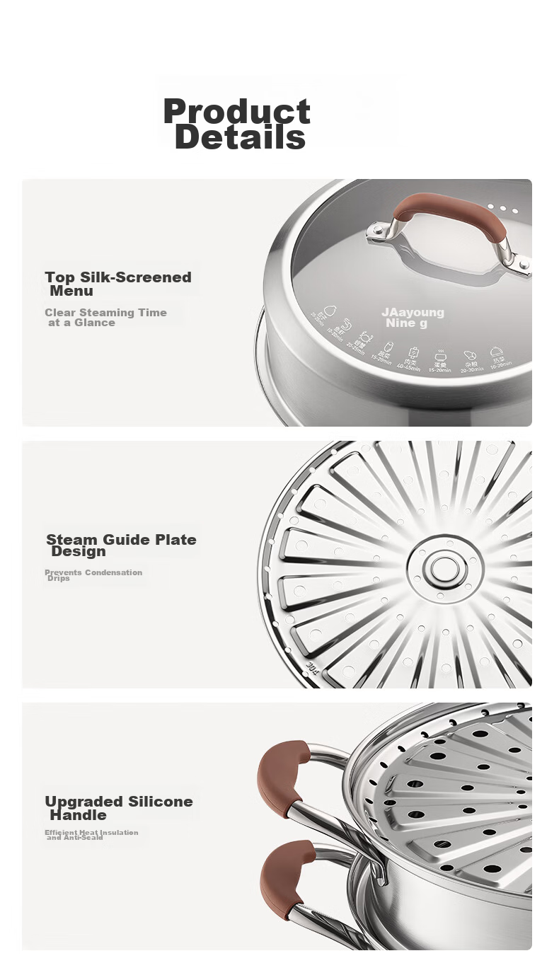 Joyoung 316L Stainless Steel Steamer Pot, Small Size for 2-3 People, Non-Coated Multifunctional Soup Steamer with High Dome Lid, Three Layers, 30cm 14