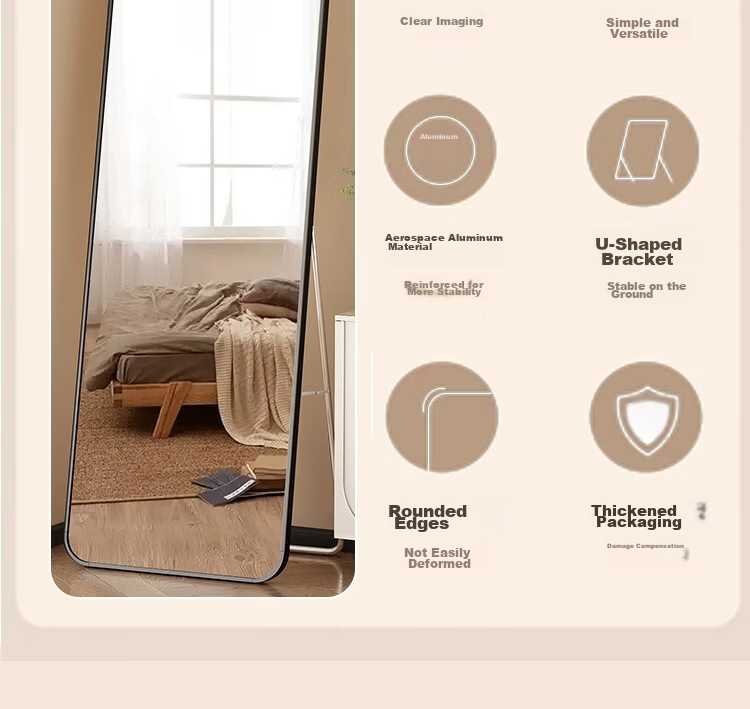 Anerya Full-Length Floor Mirror Aluminum Alloy Dressing Mirror 40x150cm for Home Bedroom Dorm Wall-Mounted 4
