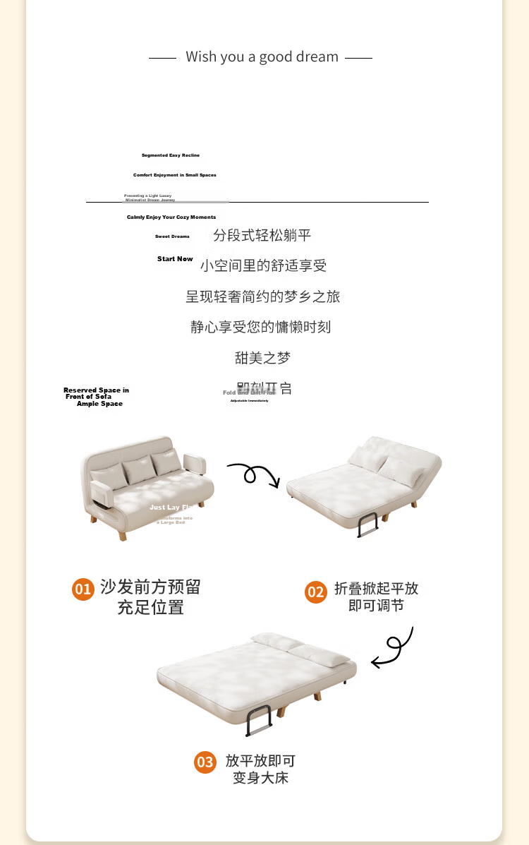 Yupin Sofa Bed Home Living Room Single Double Nap Foldable Sofa Chair Small Sofa S327 Latex Off-White 105 3