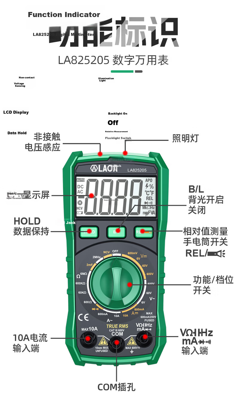 LAOA LA824801 Ultra-Thin Smart Anti-Burn Multimeter NCV Smart Induction 6000 Count Digital Multimeter 4