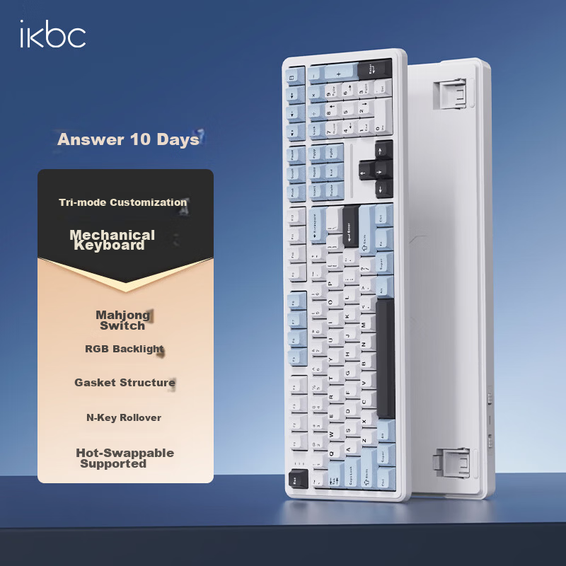 Ikbc Answer 108 Tri-Mode RGB Gaming Mechanical Keyboard Ice Blue Mahjong Switch 45g