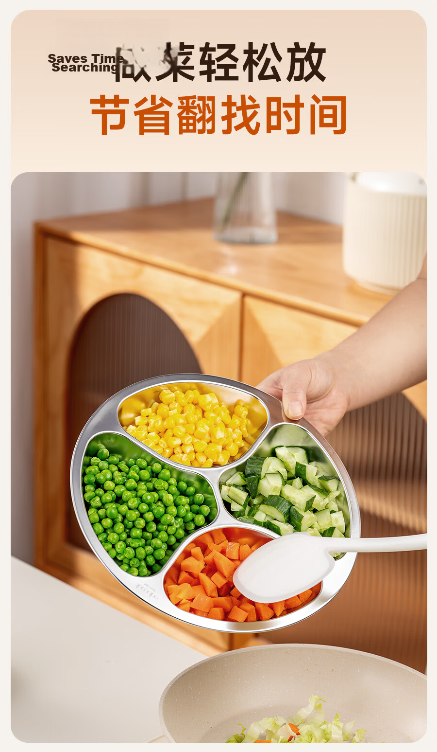 Onlycook 304 Stainless Steel Steaming Tray Braised Meat Plate Preparation Plate Fruit Plate Fat-Reducing Five-Compartment Tray 10