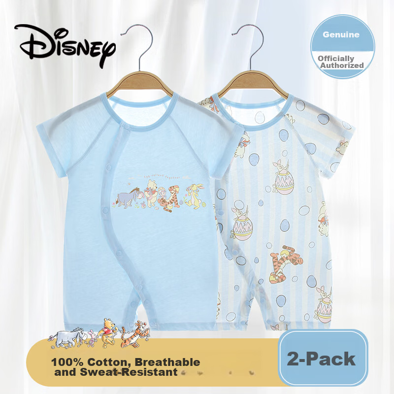 Disney 2-Piece Baby Summer Thin Newborn Romper Set A-Class Cotton Crawling Suit for Boys and Girls Full Moon Gift
