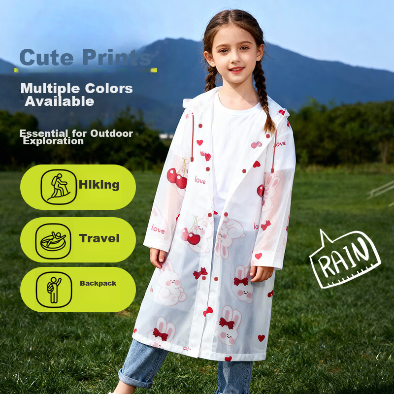 Yucheng Kids Raincoat Cartoon Print Elementary School Children Kindergarten Travel Portable Disposable Long Thickened Full-body Rain Poncho