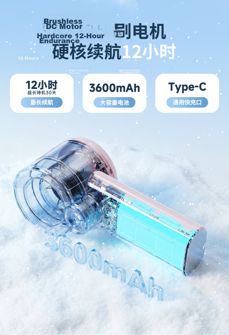 Diamond Brand Fengbao Handheld USB Rechargeable Mini Fan Portable Outdoor 3600mAh Long Battery Life DC Inverter High-Speed Motor Lime Green FS44 7