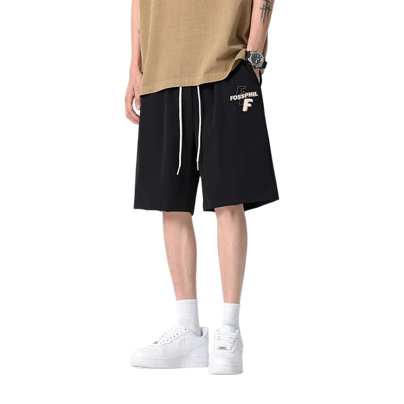 Foss Phil Men's Shorts, Summer Ice Silk Thin Casual Five-Point Pants, Loose Versatile Sports Trousers, FPD04 Black L