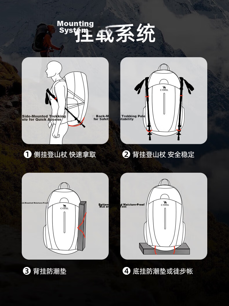 CAMEL Outdoor Professional Mountaineering Backpack Large Capacity Travel Hiking Double Shoulder Bag 575B634009 Recycled Gray 19
