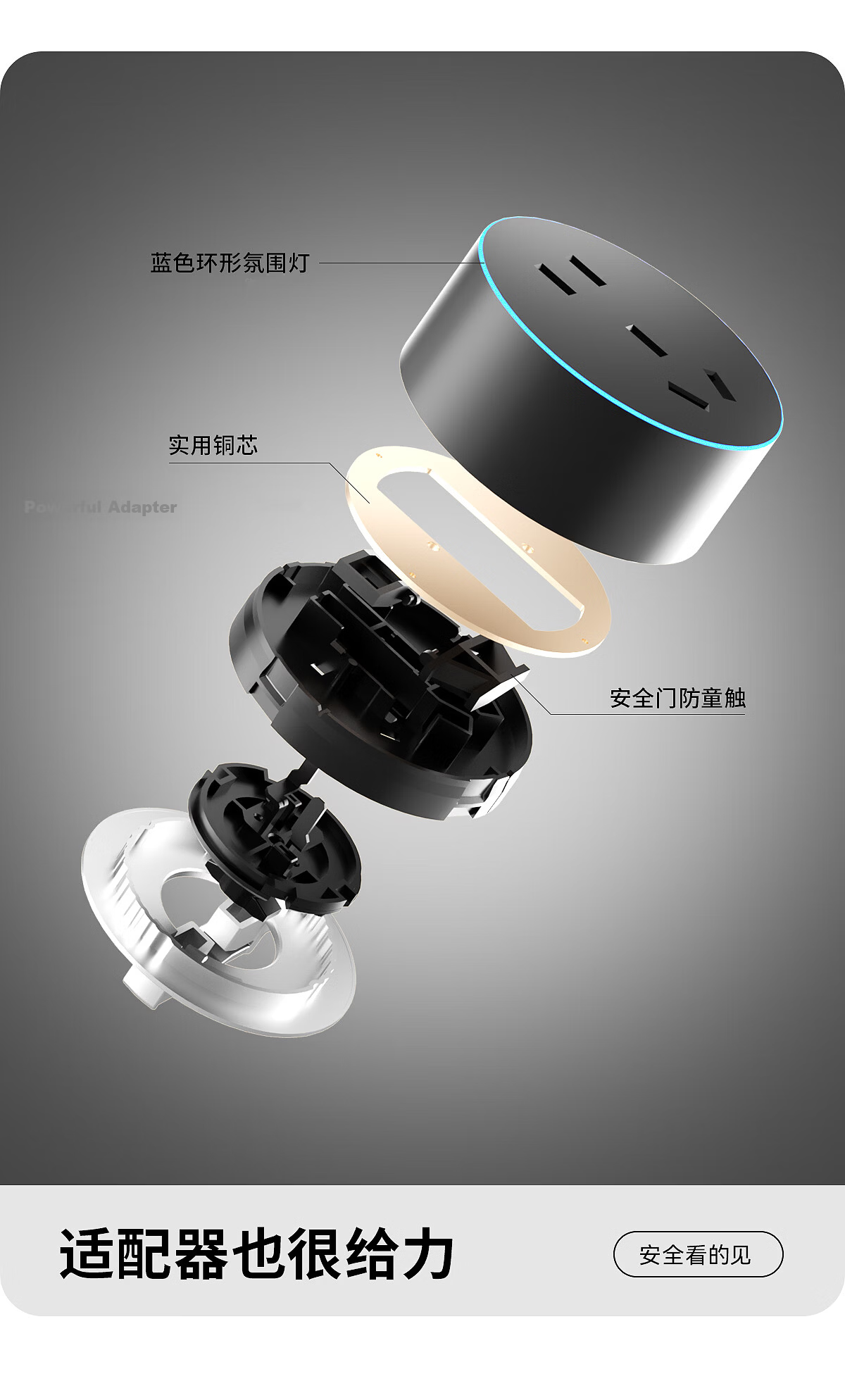 MULinsen Track Socket Movable Wall Track Socket 50CM + 5 Five-Hole Gray Surface Mounted Sliding Track Socket JC Series L1 16