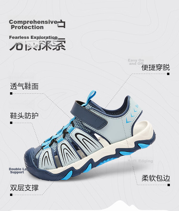 Balabala Kids Sandals Boys Sports Shoes 2026 Summer New Breathable Non-slip Closed-toe Mesh Water Shoes for Boys 3