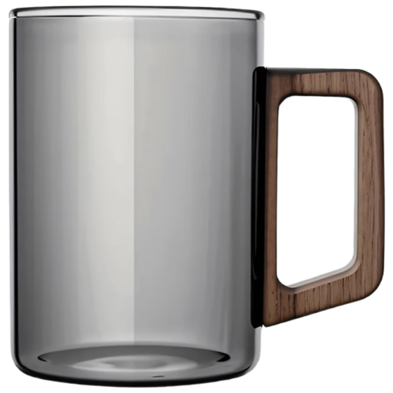 CLITON Wooden Handle Glass Water Cup High Temperature Resistant Large Capacity 500ml Tea Cup for Home and Men