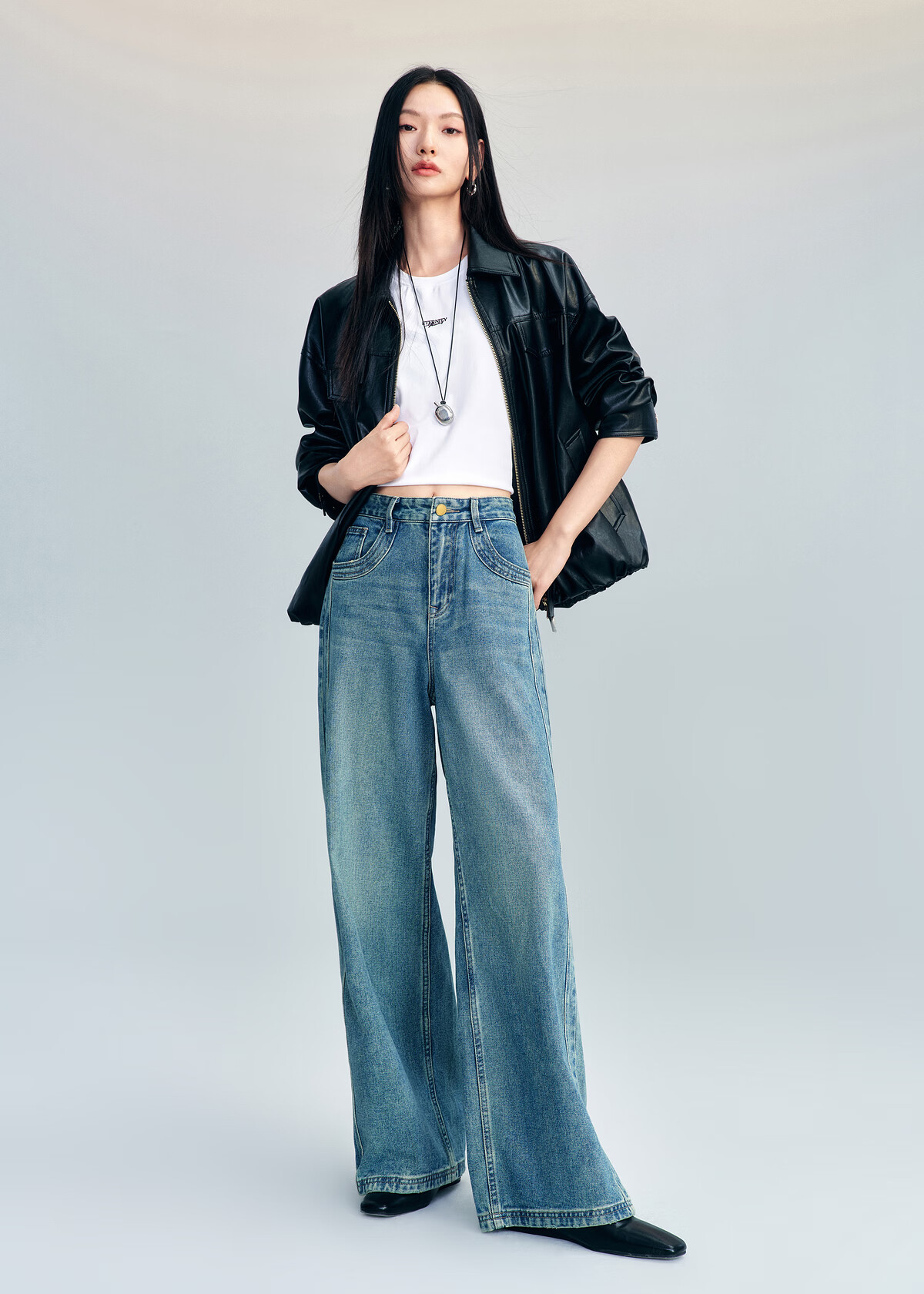 Taipingniao Women's Jeans, Autumn Straight-Leg Pants, Fashionable Casual Versatile Commuter Style, Denim Dark Blue, Size L 49