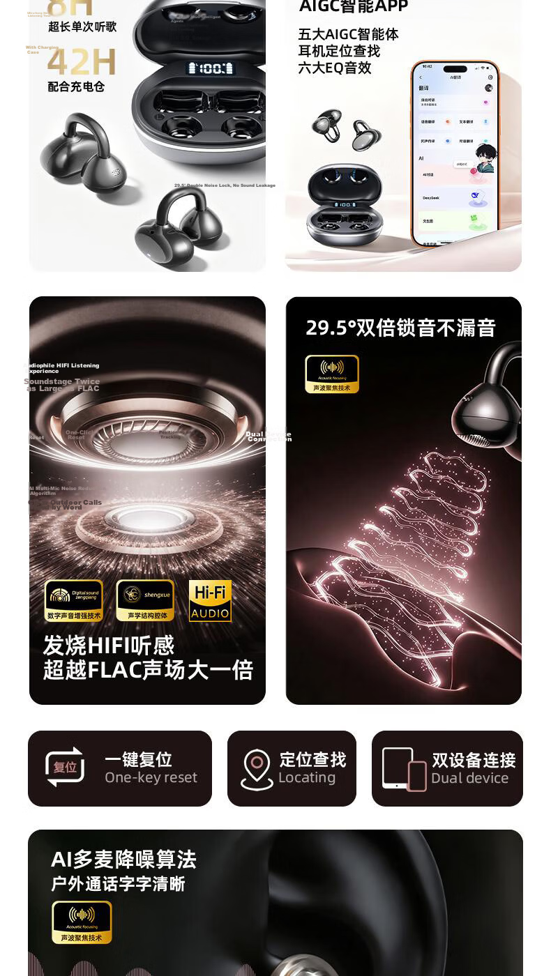 Zongguo Bluetooth Earphones 2026 New Multi-Language Translation Clip-On Wireless Open-Ear Noise-Cancelling High-Quality Sound Comfortable Secure Fit Long Battery Life 3