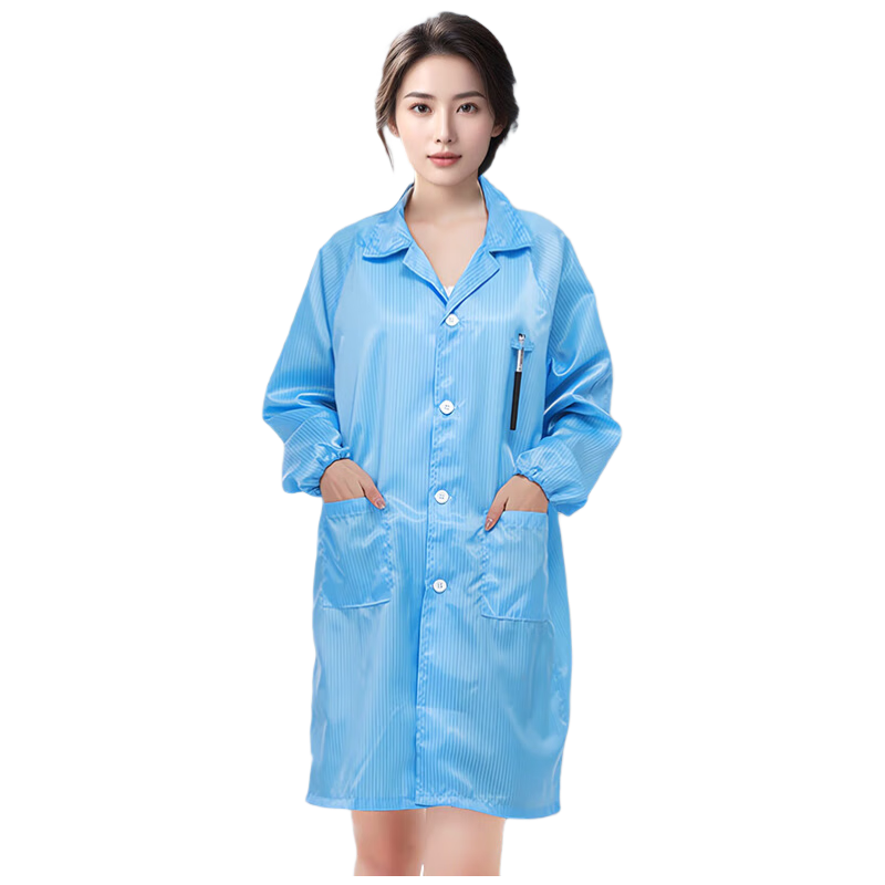 Jiuqiangu Antistatic Clothing, Dust-Free Long Coat, Workwear for Men And Women, Dust-Proof Workshop, Electronics Factory Protective Clothing, Customizable, Blue XXL