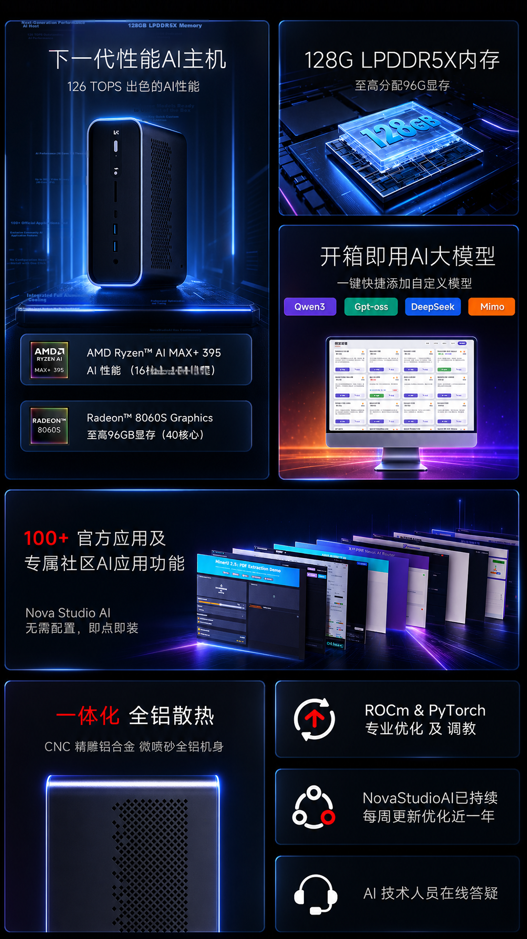 Pocket Linglong Xinghe High-Performance AI Supercomputing Center Desktop Mini PC (AMD AIMax+395 128GB 2TSSD) Gaming Design Workstation Deployment Inference 3