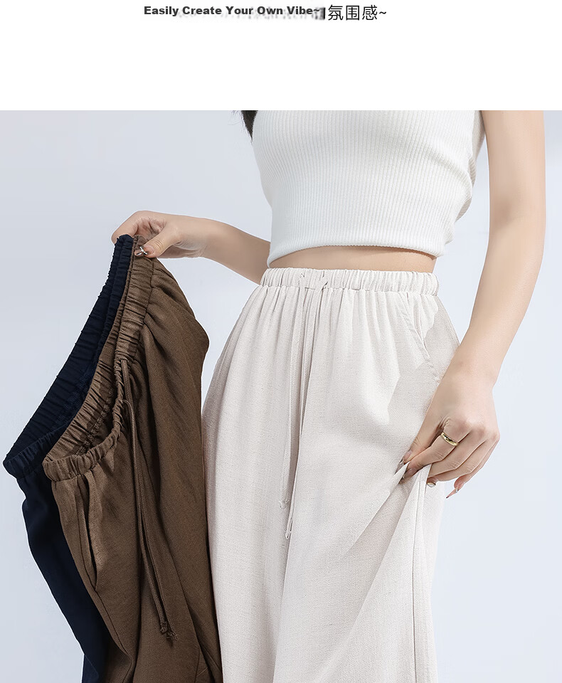 MINISO Women's Linen Wide-Leg Pants 2026 New Summer Thin High-Waist Lazy Style Straight Pants Slim Casual Trousers 5