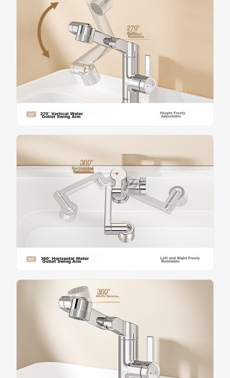 ARROW Off-White Basin Faucet Zinc Alloy Swivel Mechanical Arm Bathroom Hot and Cold Washbasin Tap 6