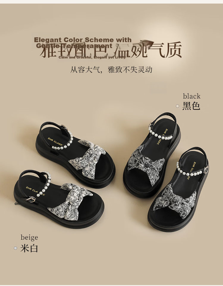 ZHR Women's Summer New Thick Sole Height Increasing Sandals with Bow Black 37 6