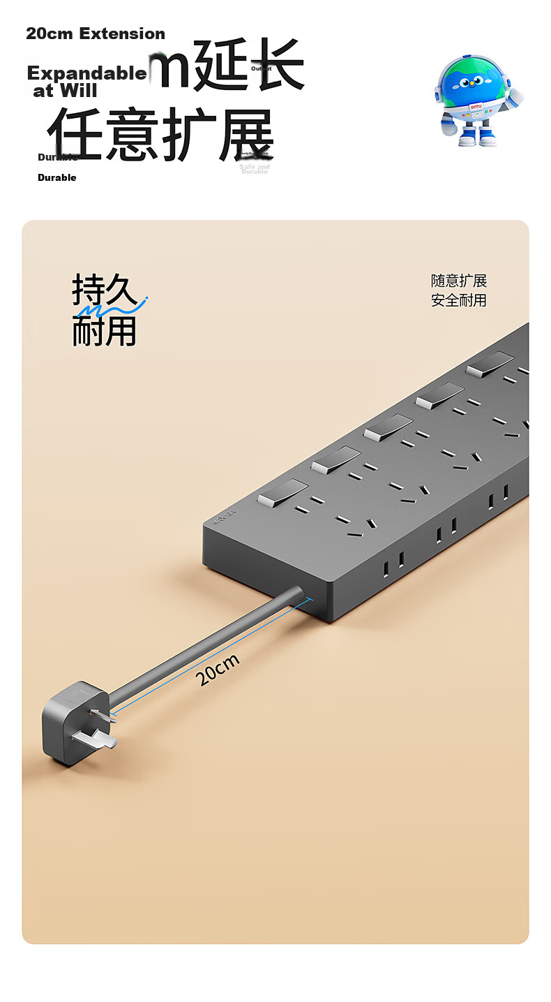 International Electrician 86-Type Surface-Mounted Multi-Port Controlled Extension Socket Panel with Cable Power Strip for Kitchen and Sideboard 6