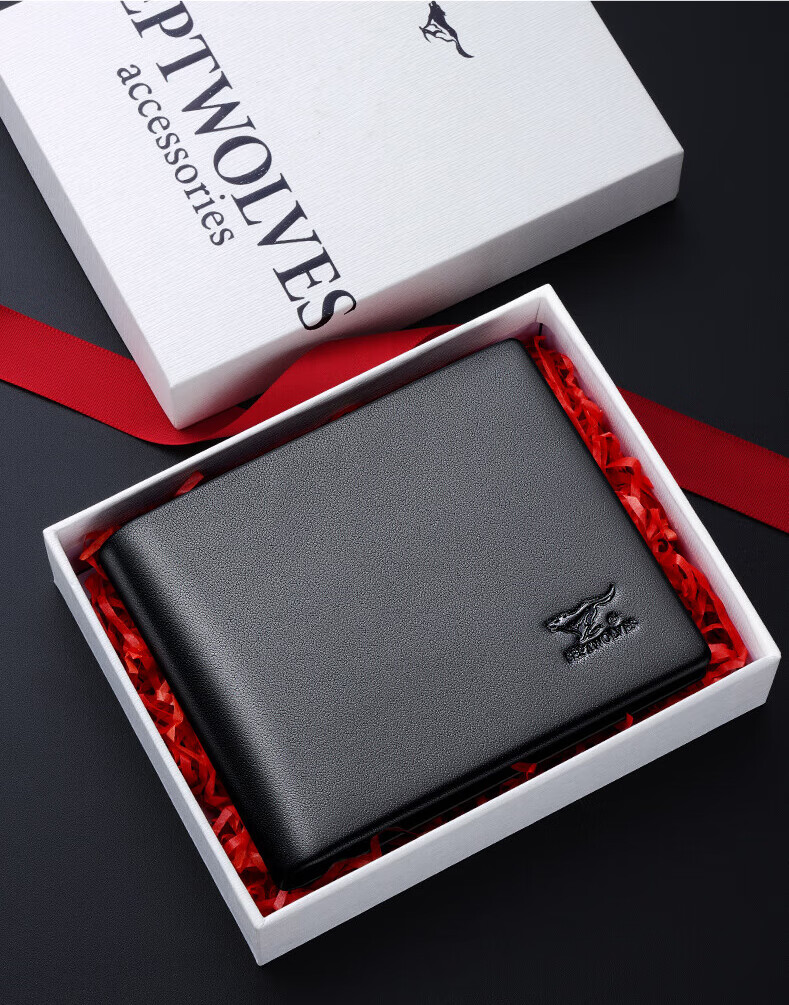 SEPTWOLVES Men's Top-Grain Leather Short Wallet, ID Holder, Card Holder, Birthday Gift Box for Husband, Boyfriend, Father 5