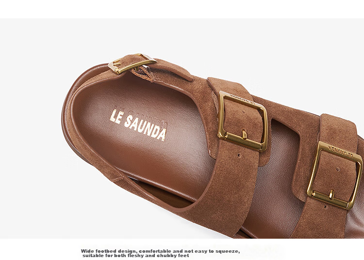 Larsdan Summer New Round Toe Thick Sole Beach Casual Double Strap Birkenstock Sandals Women 32401 Cinnamon Brown BRS 38 11