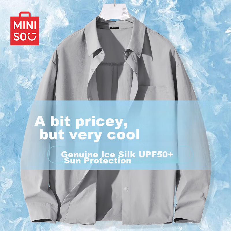 MINISO Ice Silk Long Sleeve Shirt Men Summer Original Yarn Sun Protection Cool Thin Shirt Jacket Men's Z Gray 2XL