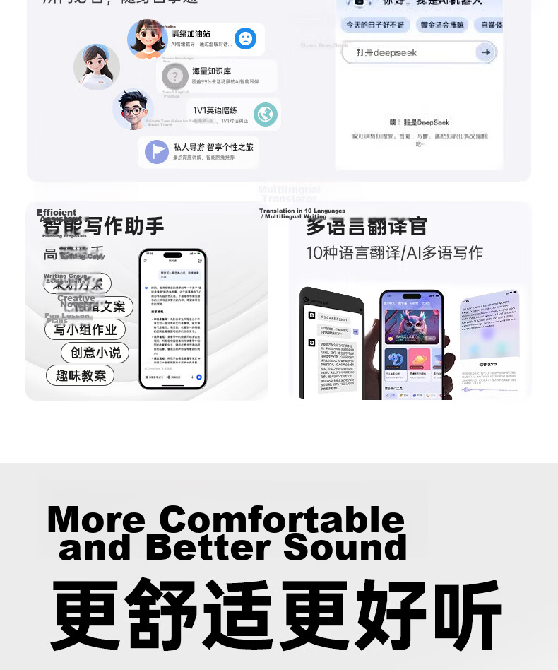 Zhongguo 2026 Latest C2 Smart AI Real-Time Translation Bluetooth Earbuds Bone Conduction Wireless Open-Ear Sports Running Noise-Cancelling Long Battery Life Men's 5