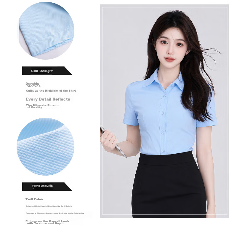 Chaoxu Plus Size Blue Short Sleeve Summer Shirt for Women Business Office Workwear Professional Uniform Breathable Anti-Exposure Top 6