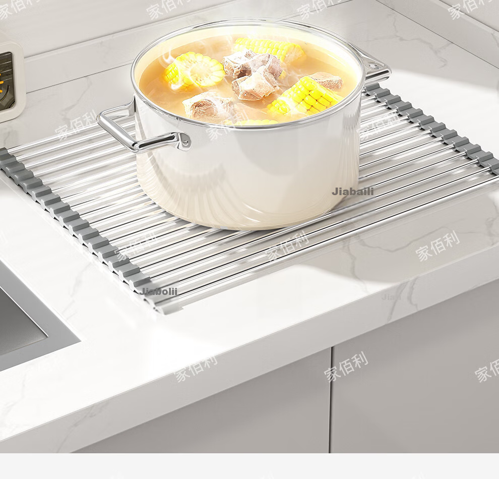 Jiabaili Kitchen Sink Draining Rack Stainless Steel Foldable Roll-up Dish Drying Basket 15