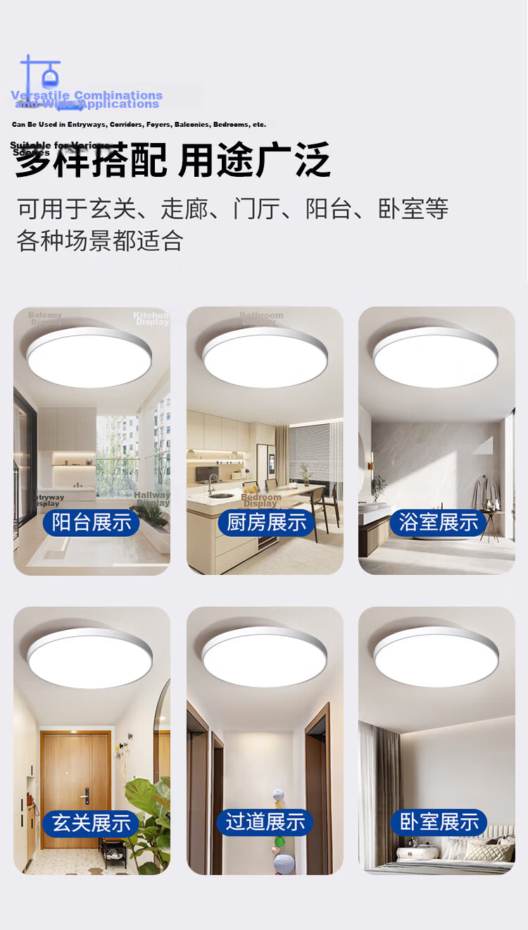 Xinfei Ultra-thin LED Tri-proof Ceiling Light Full Spectrum Eye-care Round Lamp PC 24W for Balcony Bedroom Kitchen Bathroom Corridor 6